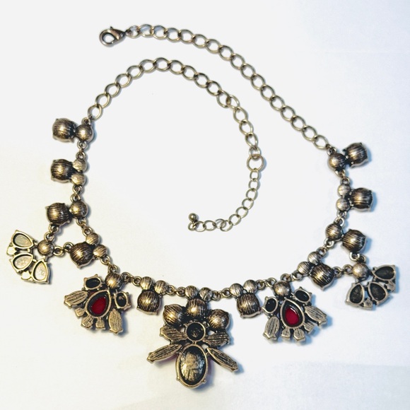 Rhinestone Dressy Statement Necklace 18” Red and Multi Color Stones - Picture 8 of 9